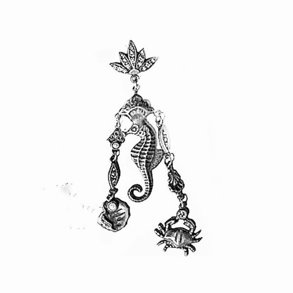 Banana Bob under the sea theme chandelier earrings ox silver Swarovski crystal - Picture 5 of 5